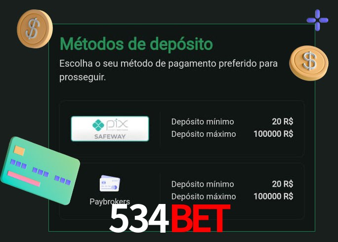O cassino 534Bet oferece uma grande variedade de métodos de pagamento